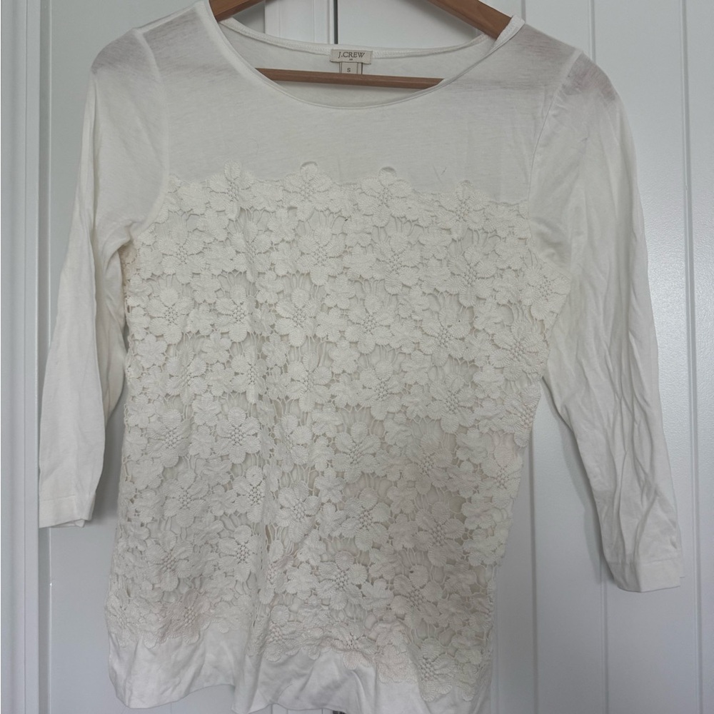 J. Crew Cream Floral Lace Blouse